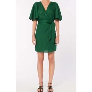 VANESSA BRUNO Tobasco Linen Wrap Dress Size 38 = 6 Emerald Green  MSRP $335